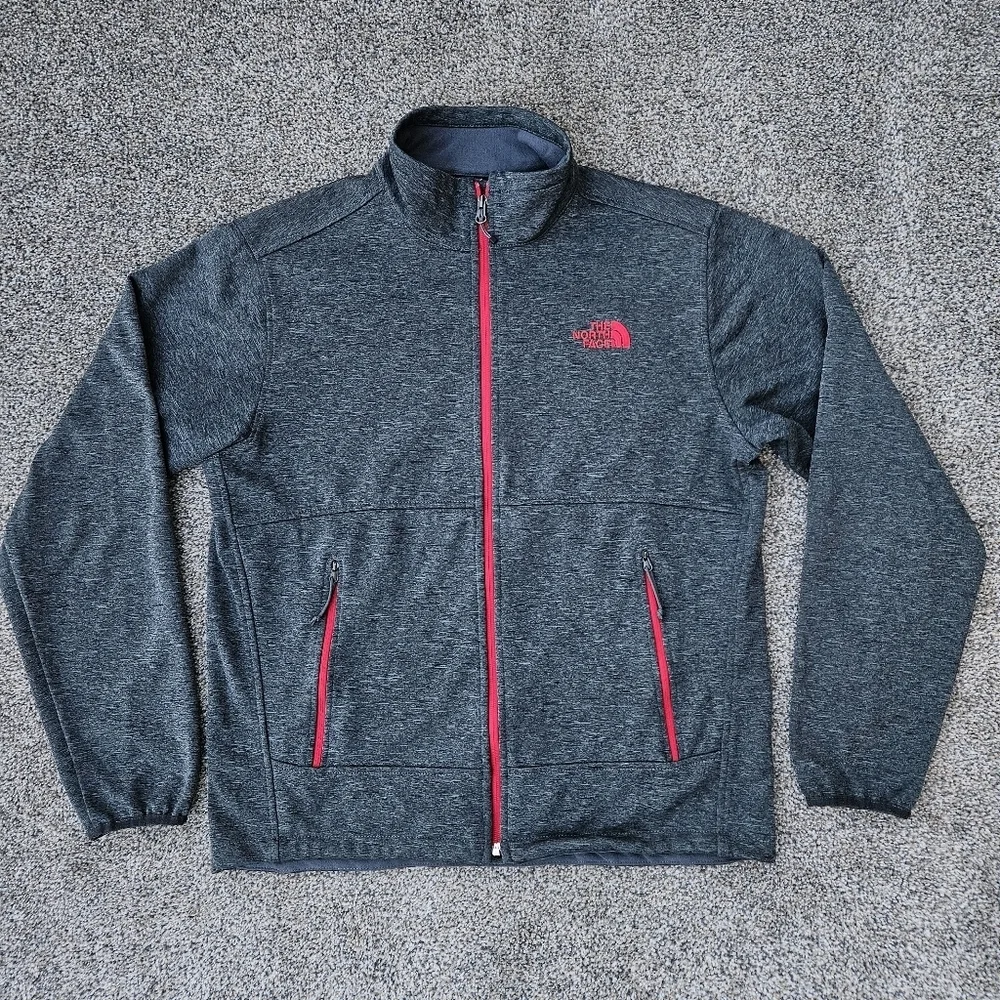Men’s North Face Softshell Jacket Gray Red Zip Up Coat Outdoor Size Medium